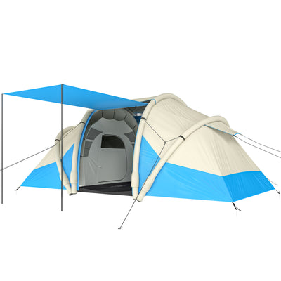 Outsunny Inflatable Tent 2 Bedroom 3000mm Waterproof Windproof Air Tent with Carry Bag for 4 Person 