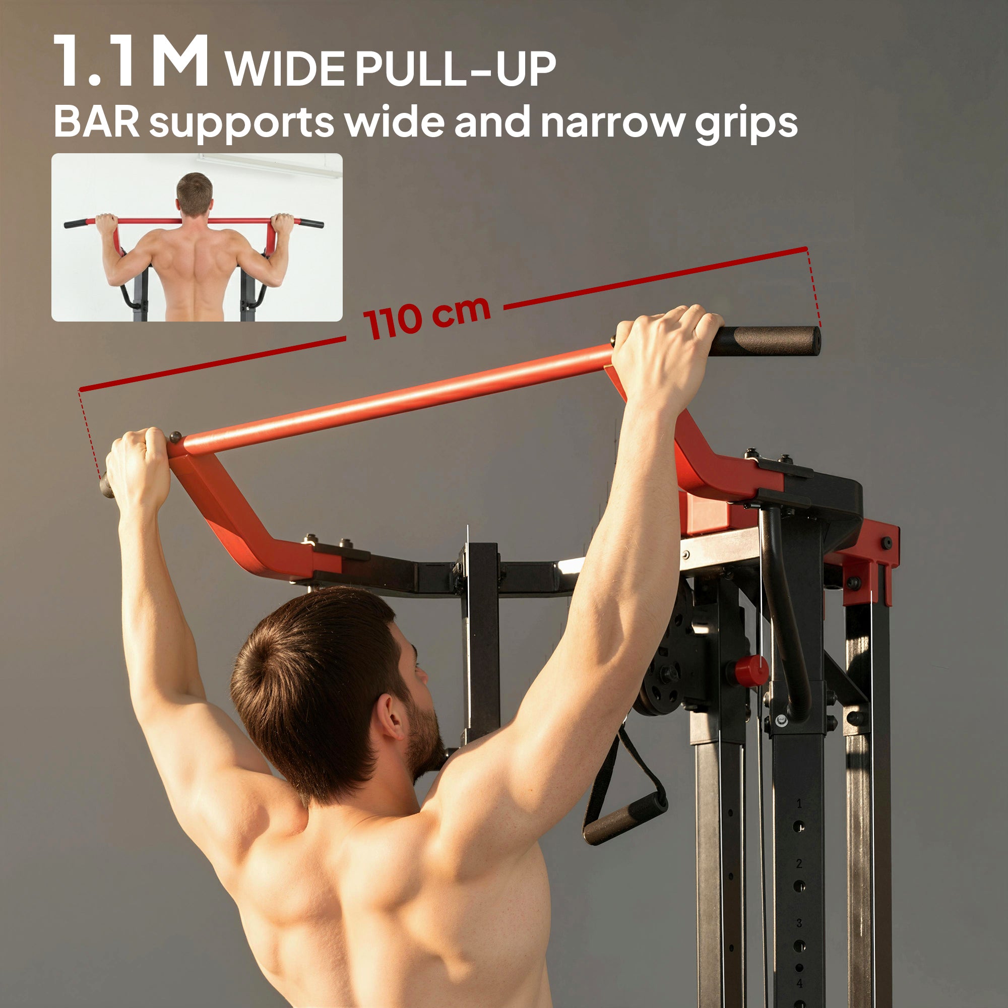 SPORTNOW Power Tower with Lat Pull Down Machine, Pull Up Bar, Dip Station, Adjustable Height Power Pack for Home Gym 