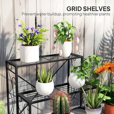 Outsunny Three-Tier Decorative Metal Plant Stand - Black 
