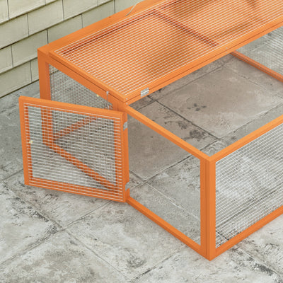 PawHut Wooden Folding Rabbit Hutch, for 2-3 Rabbits - Orange 