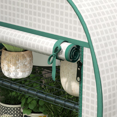 Outsunny 4 Tier Mini Greenhouse for Outdoor, Portable Gardening Plant Green House with Storage Shelf, Roll-Up Zipped Door, Metal Frame and PE Cover, 80 x 49 x 160cm, White 