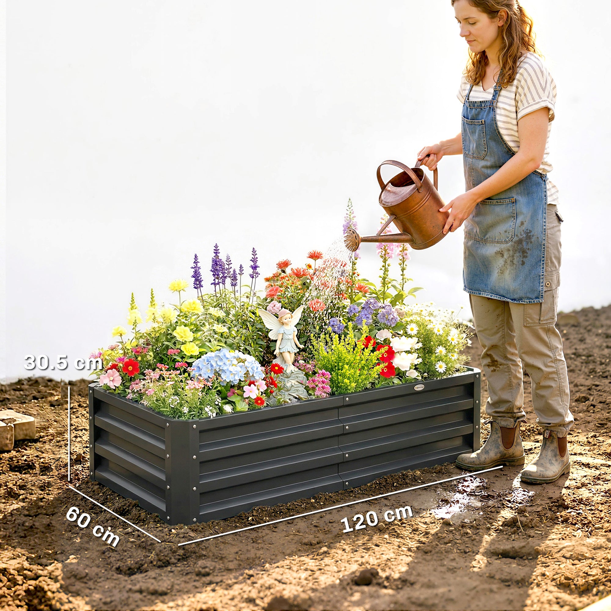 Outsunny Set of 2 Raised Beds for Garden, Galvanised Outdoor Planters for Herbs Vegetables, Use for Patio Balcony, Grey 