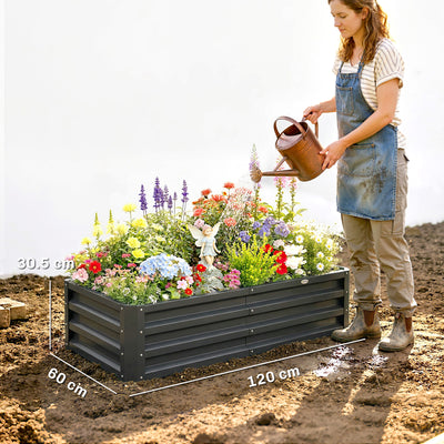 Outsunny Set of 2 Raised Beds for Garden, Galvanised Outdoor Planters for Herbs Vegetables, Use for Patio Balcony, Grey 