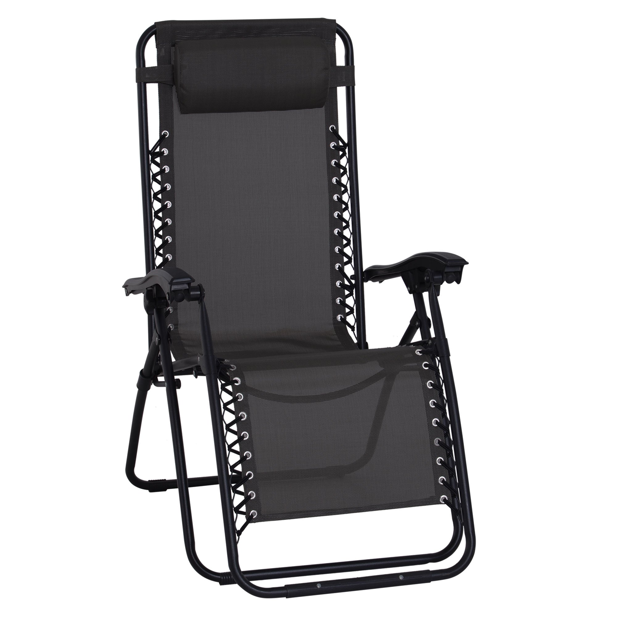 Outsunny Zero Gravity Chair Metal Frame Texteline Armchair Outdoor Folding and Reclining Sun Lounger with Head Pillow for Patio Decking Gardens Camping, Black 
