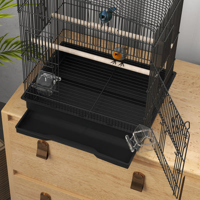 PawHut Large Metal Bird Cage with Perches, Food Bowls, Swing for Budgie, Parakeet, 46.5 x 36 x 59cm, Black 