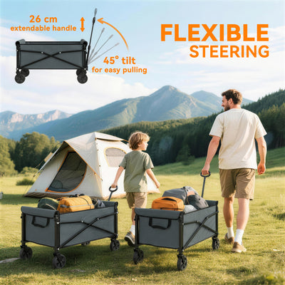 Outsunny 81L Festival Trolley on Wheels, Compact Garden Folding Trolley Cart with Adjustable Handle 80L, Grey 