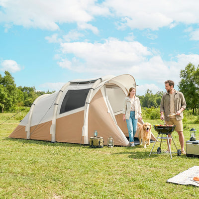 Outsunny Inflatable Camping Tent w/ Air Pump, Easy Setup 2-3 Person Blow Up Tent, Khaki 