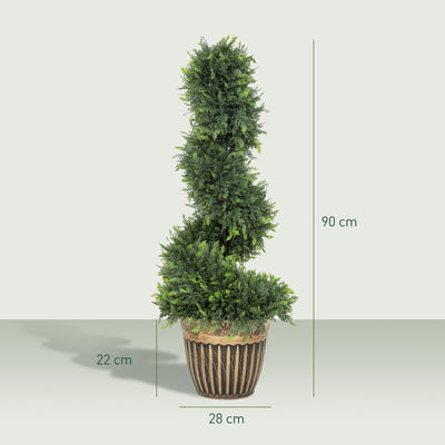 HOMCOM Set of 2 Artificial Plants, Topiary Spiral Boxwood Cypress Trees with Pot, for Home Indoor Outdoor Decor, 90cm 