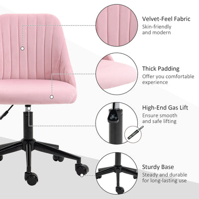Vinsetto Velvet-Feel Armless Office Chair - Pink 