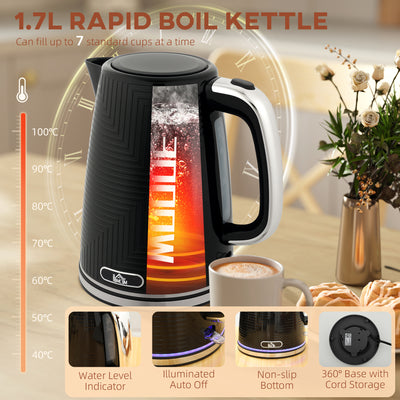 HOMCOM Modern Kettle and Toaster Set - Black 