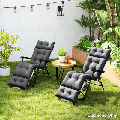 Outsunny Sun Lounger Cushions Only, 190x56x10cm Garden Lounge Chair Cushions Set of 2, UPF20+ 220gsm Fabric, Thick Sunbed Replacement Cushions with 6 Ties, Dark Grey 