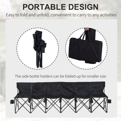 Outsunny 6 Seater Folding Camping Chair with Cup Holder & Carry Bag - Black 