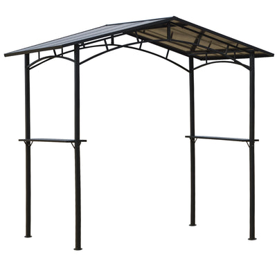 Outsunny 8ft x 5ft Outdoor BBQ Protective Gazebo Tent Aluminium Steel Frame w/ 2 Shelves Hardtop Roof Canopy Ground Stakes Safe Cooking 