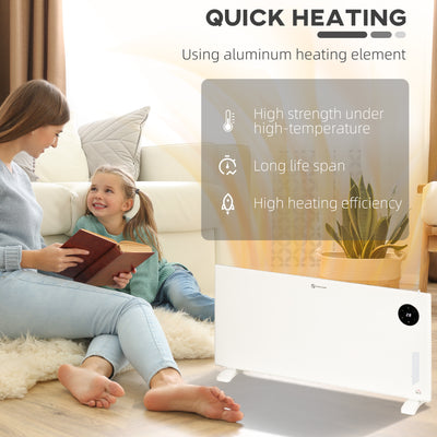 HOMCOM 2000W Electric Convector Heater, Freestanding or Wall Mounted, Space Heater with Adjustable Thermostat, Timer, White 
