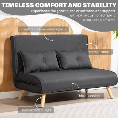 HOMCOM Two-Seater Linen-Look Sofa Bed - Charcoal Grey 