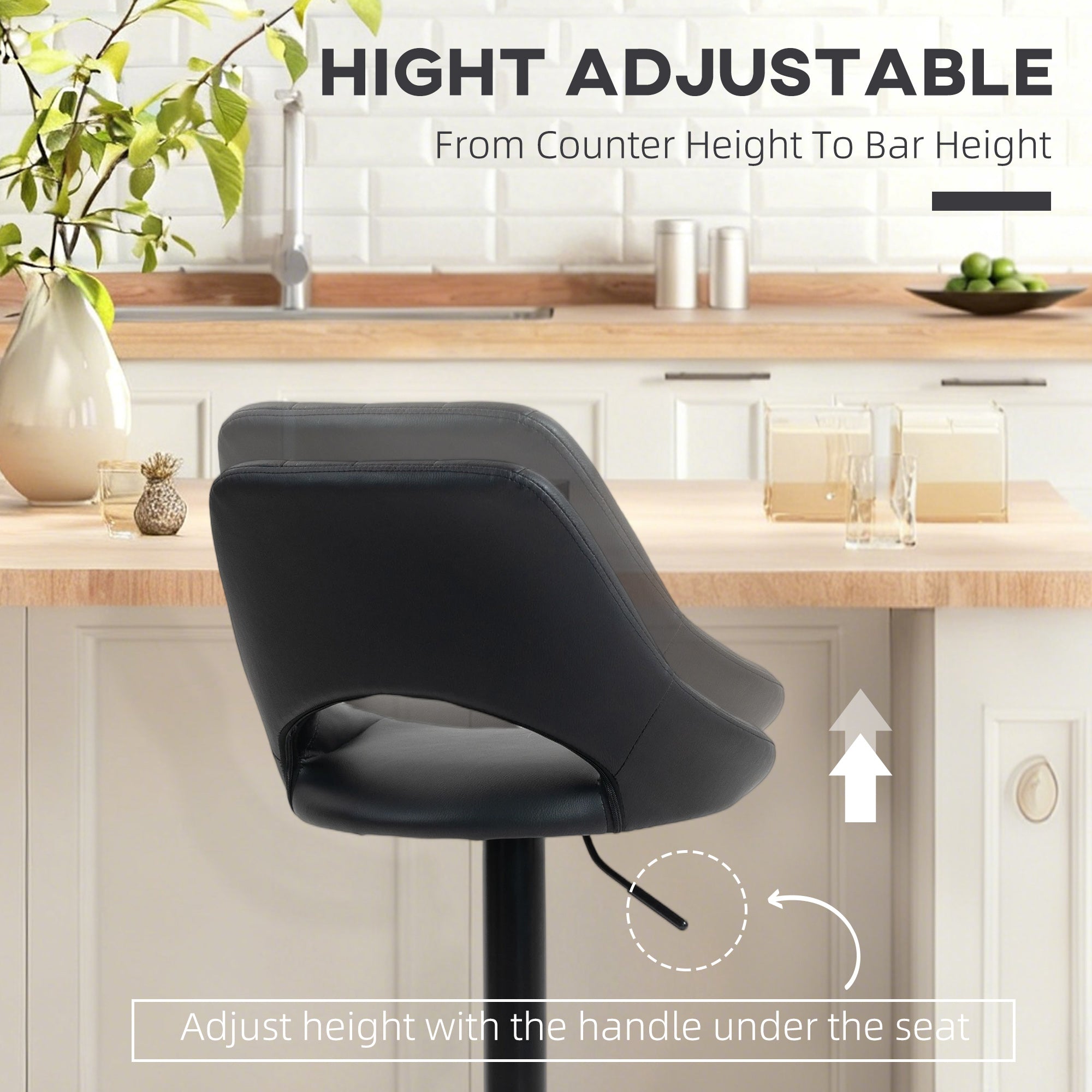 HOMCOM Set of Two Faux Leather Bar Stools - Black 
