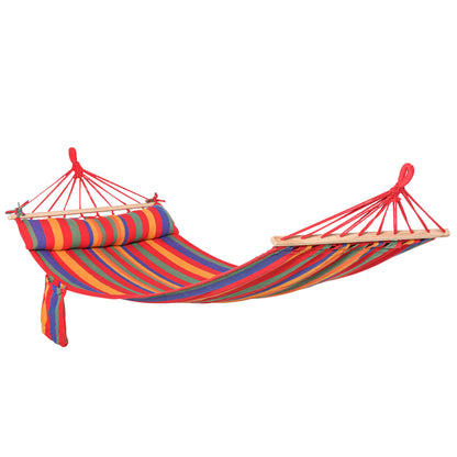 Outsunny Cotton Hammock Soft Portable Swing Sleeping w/ Headrest & Side Pocket Deluxe Swing Chair for Beach, Yard, Bedroom, Patio, Porch, Indoor, Outdoor，270 x 80 cm 