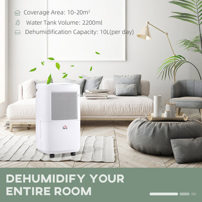 HOMCOM 10L/Day 2200ML Portable Quiet Dehumidifier with WiFi Smart App Control, Electric Moisture Air Dehumidifier for Home Laundry Basement 