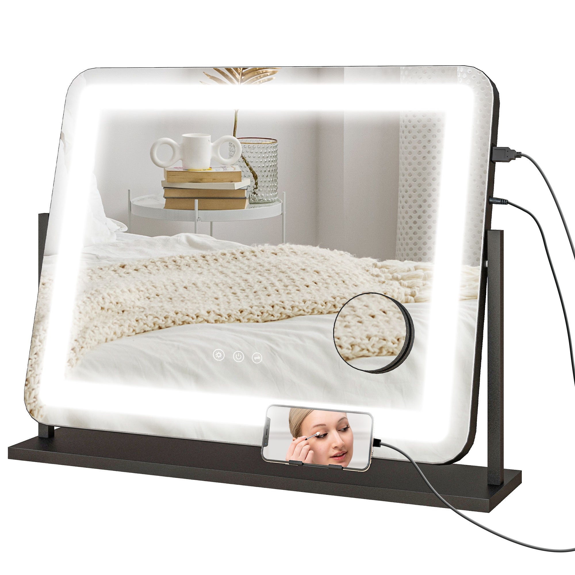 HOMCOM LED Light Tabletop Makeup Mirror, with Adjustable Settings 