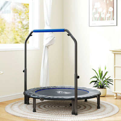 HOMCOM 48" Foldable Mini Fitness Trampoline, with Adjustable Foam Handle, Blue 
