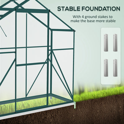 Outsunny 6 x 2.5ft Polycarbonate Greenhouse Walk-In Green House with Rain Gutter, Sliding Door, Window, Foundation, Green 