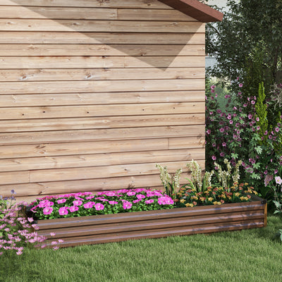 Outsunny 60 x 240cm Galvanised Steel Planter, with Open Bottom, Brown 