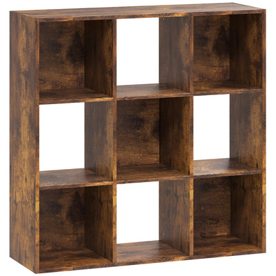HOMCOM 3-tier 9 Cubes Storage Unit Particle Board Cupboard Bookcase Organiser Home Office Shelves, Rustic Brown 