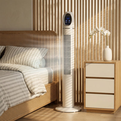 HOMCOM Tower Fan for Bedroom, Standing Floor Fan with Oscillating, 3 Modes, 3 Speeds, 24 Hour Timer, White 