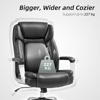 HOMCOM Ergonomic Office Chair, Heavy Duty Faux Leather Desk Chair with Tilt Function, Adjustable Height, 227kg 500LBS Swivel Computer Chair for Home Study, Black 