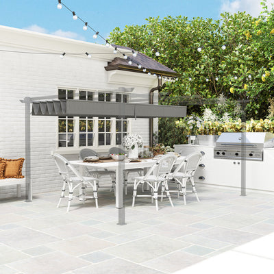 Outsunny Retractable Pergola Shade Cover, Replacement Canopy for 4 x 3 (m) Pergola, Retractable Roof, Light Grey 