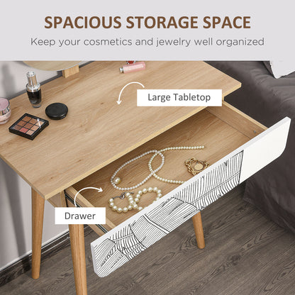 HOMCOM Dressing Table with Drawer and Mirror height adjustable Wooden Oak Color  Bedroom Dressing Room Elegant and Durable 
