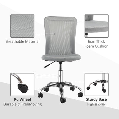 Vinsetto Office Chair, Armless Desk Chair, Adjustable Computer Swivel Chair with Rolling Wheels and Mesh Back for Home Work Study, Grey 