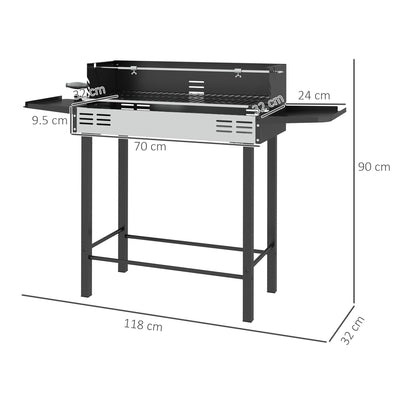Outsunny BBQ Rotisserie Grill Roaster Charcoal Spit Roasting Machine for Chicken Turkey with 3-Level Grill Grate, Side Shelves 