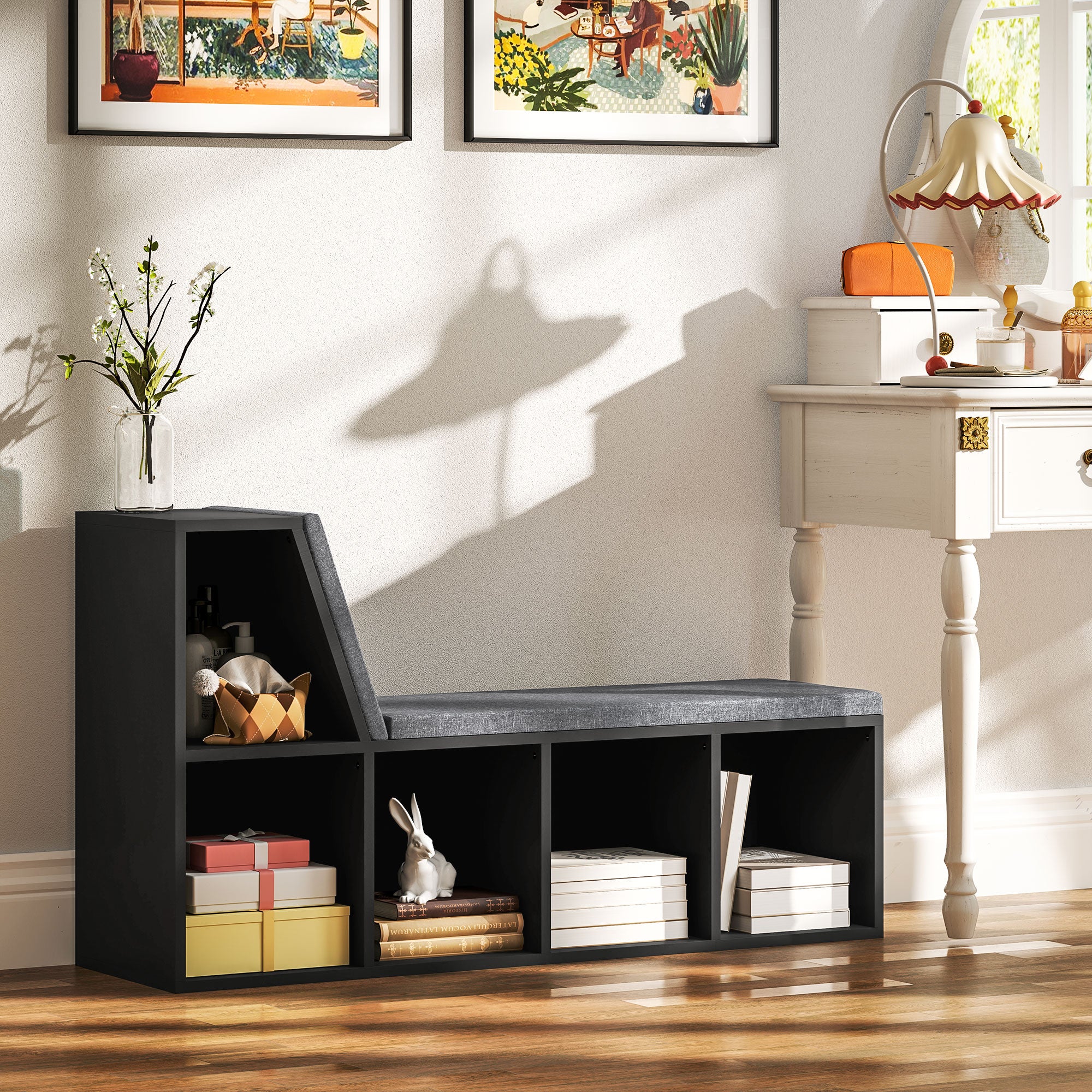 HOMCOM 2 Tier Modern Bookcase Bookshelf with Removable Cushions for Living Room 