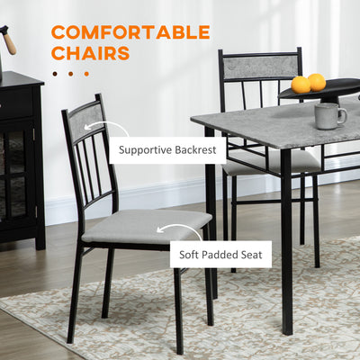HOMCOM Five-Piece Marble Effect Dining Table Set - Grey/Black 