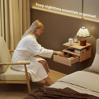 HOMCOM Set of Two Floating Bedside Tables - Oak 