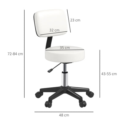 HOMCOM Beautician's Swivel Salon Chair w/ Padded Seat Back 5 Wheels Adjustable Height Salon Hairdressers Tattoo Spa Rolling Cushion Professional 48cm White 