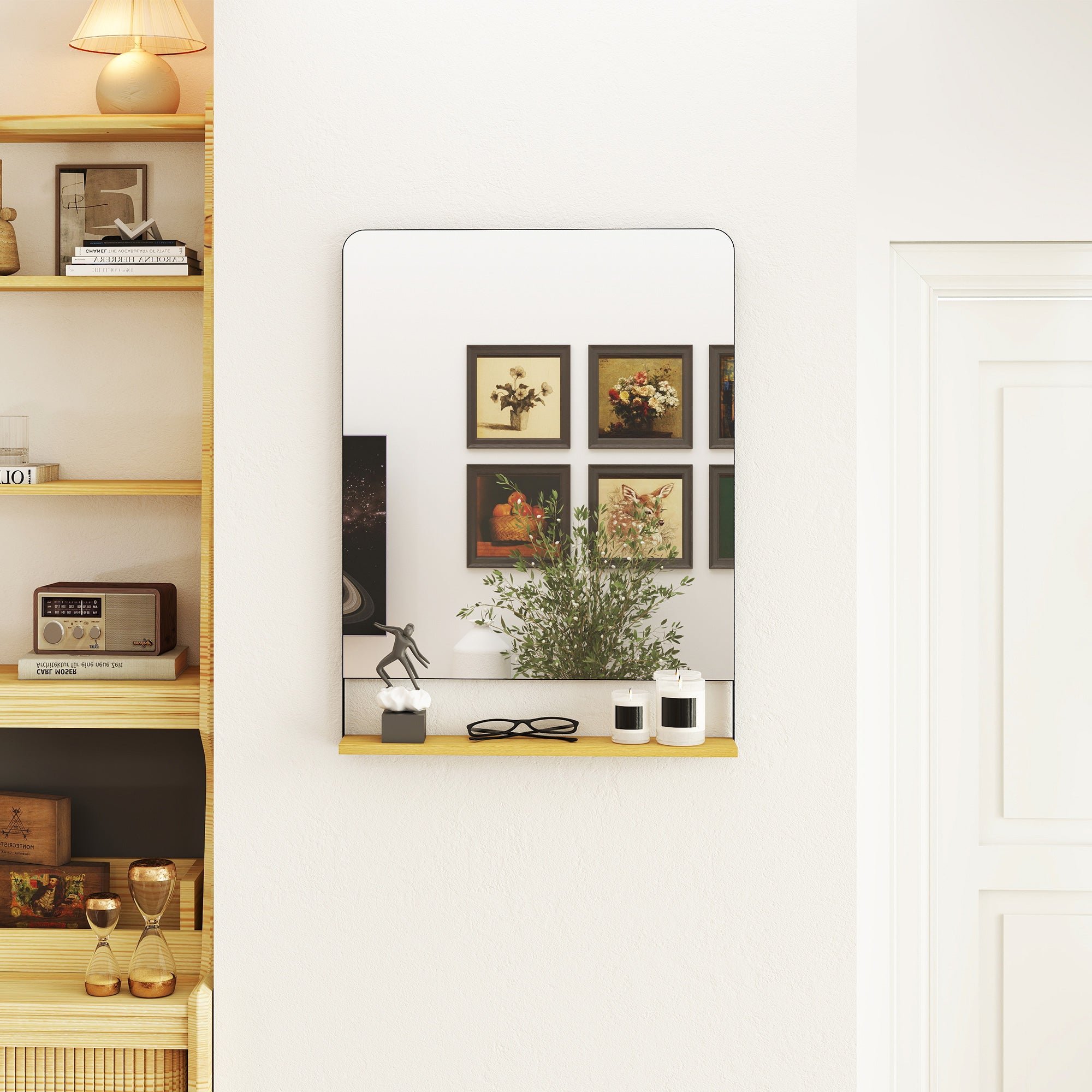 HOMCOM Wall Mirror with Wood Shelf - Black 