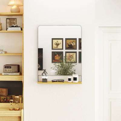 HOMCOM Wall Mirror with Wood Shelf - Black 