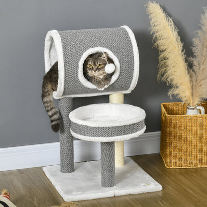 PawHut Cat Tree for Indoor Cats, with Scratching Post, Bed, Tunnel, Toy Ball, 48 x 48 x 73cm - White 