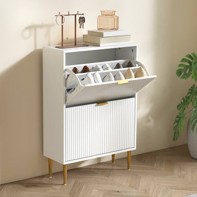 HOMCOM Narrow Shoe Cabinet with 2 Flip Drawers - White 