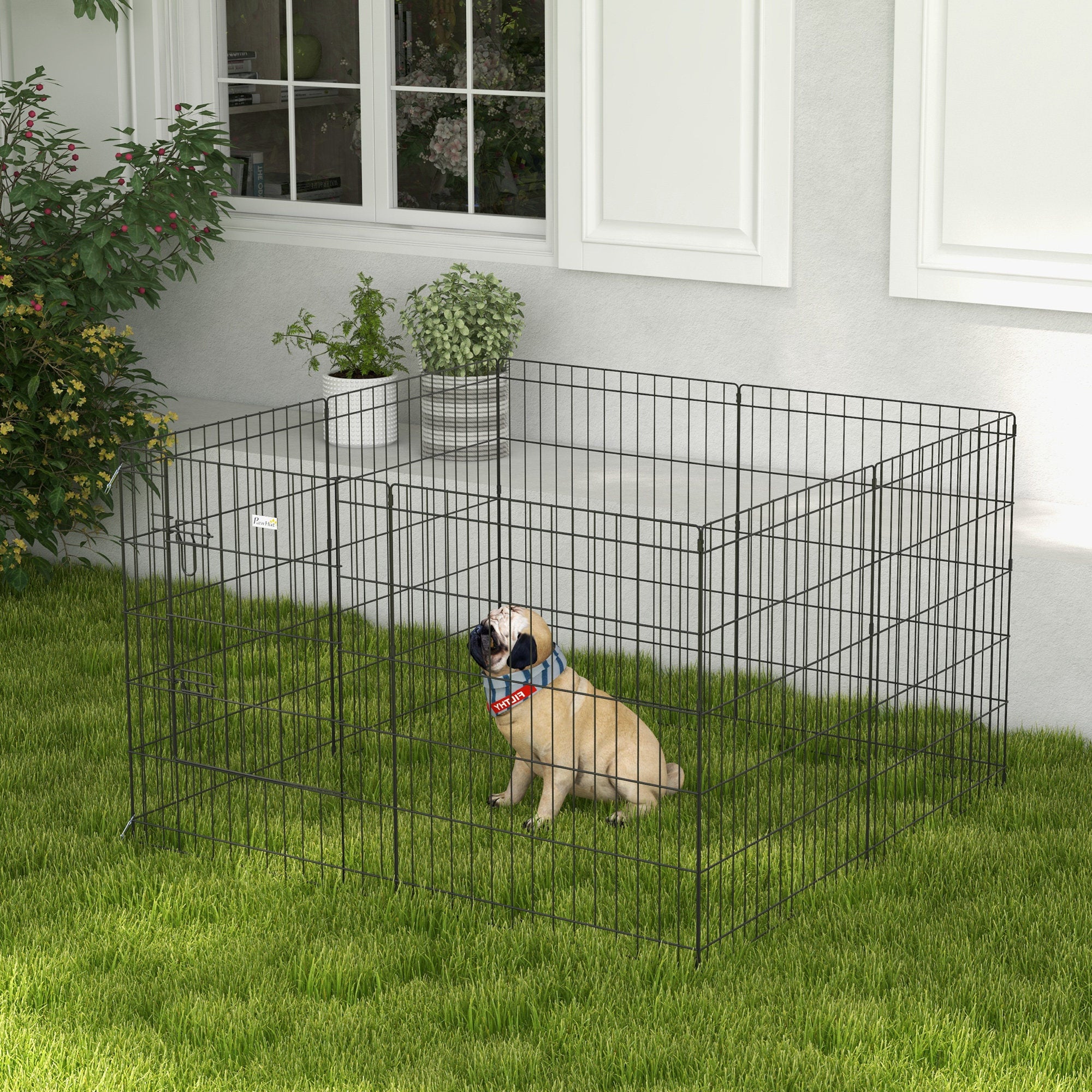 PawHut 8 Panel DIY Dog Pen with Door, for Dogs, Small Animals, Indoor/Outdoor Use, 76cm High 