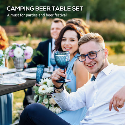 Outsunny Folding Picnic Table with 2 Benches, 3-Piece Portable Garden Furniture Set for 4, Dining Table Set with Plastic Top, Steel Frame, Dark Grey 