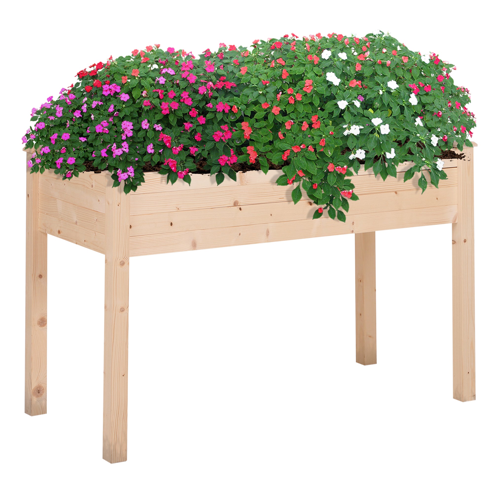 Outsunny Garden Wooden Planters， Non-Woven Fabric, Rectangular Raised Bed,Fir Wood，Indoor/Outdoor, 122.5Lx56.5Wx76H cm 