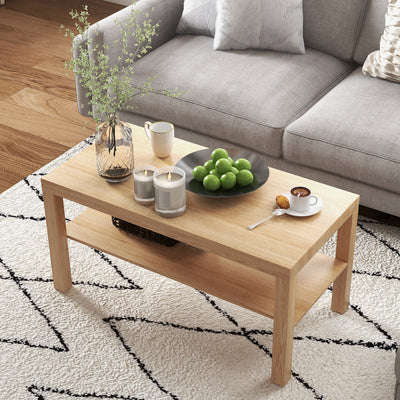 HOMCOM 2-Tier Coffee Table with Storage Shelf, Rectangular Centre Table for Living Room, Home Office, Natural Wood Finish 