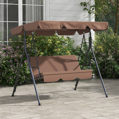 Outsunny Three-Seat Garden Swing Chair, with Adjustable Canopy - Brown 