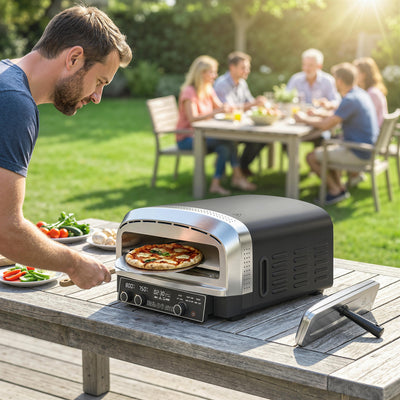 Outsunny Outdoor Pizza Oven Dual Heat Control 6 Presets Electric Pizza Maker with 37 cm Stone and Peel 