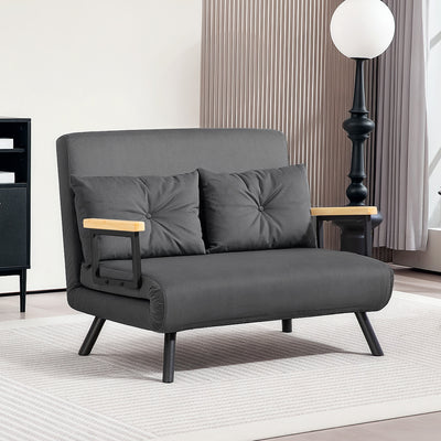 HOMCOM 4-in-1 Velvet-Feel Double Sofa Bed, with Pillows - Dark Grey 