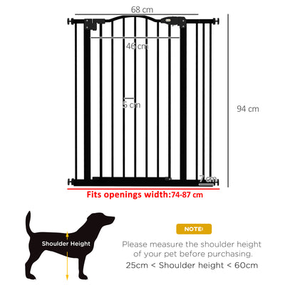 PawHut Metal Pet Safety Gate Dog Gate Folding Fence 74-87cm, Black 