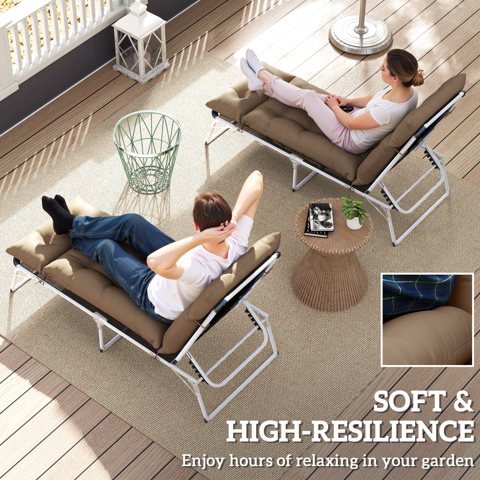 Outsunny Set of Two 190 x 56cm Sun Lounger Cushions - Khaki 